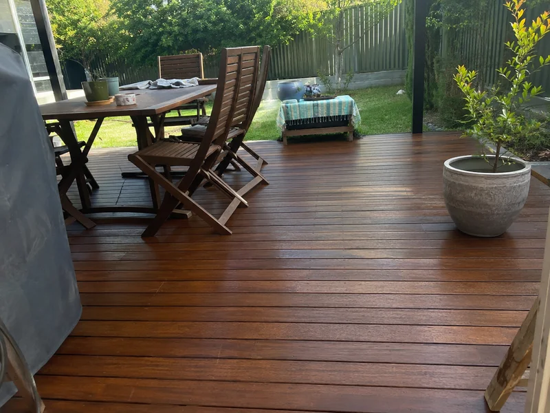 Freshly sanded and oiled timber deck
